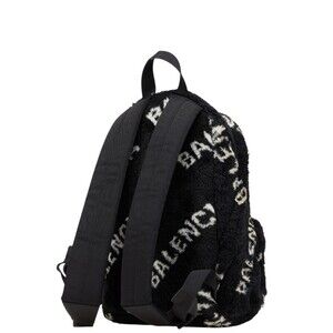 Balenciaga Backpack Faux Fur White Black Leather